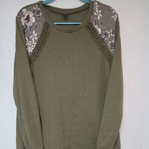 SHEIN Olive Green Waffle-Knit Curve Top